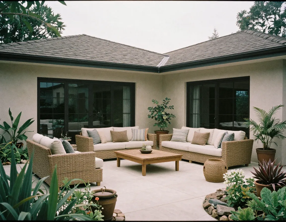 Custom outdoor living space with patio and landscaping